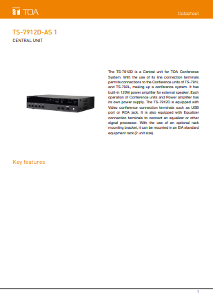 Datasheet, Tài liệu sản phẩm TOA TS-7912D-AS