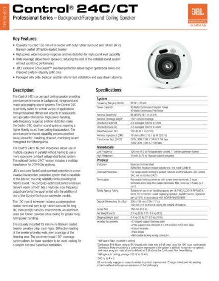 JBL Control 24 datasheet