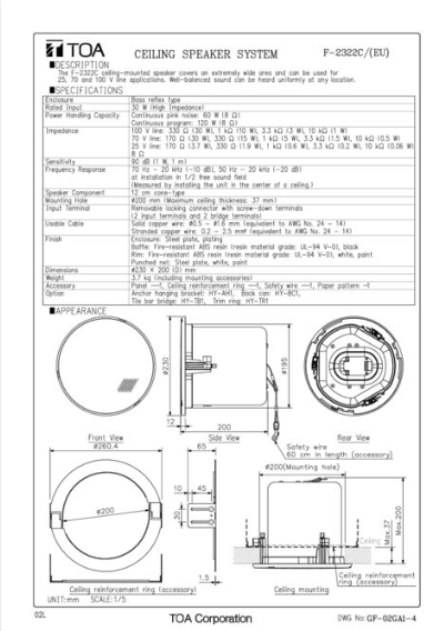 Loa TOA F-2322C datasheet
