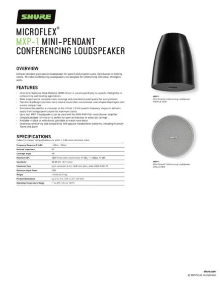 Shure MXP-1 datasheet