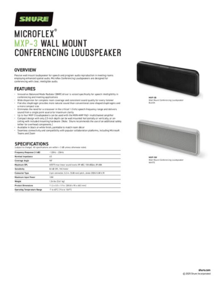 Shure MXP-3 datasheet