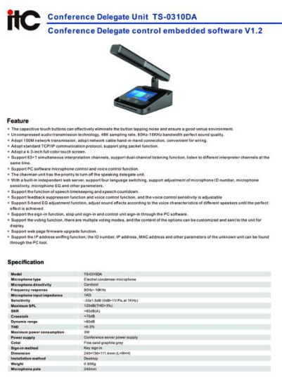 ITC TS-0310DA Datasheet