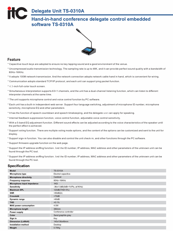 Tài liệu, datasheet Micro hội nghị TS-0310/TS-0310A