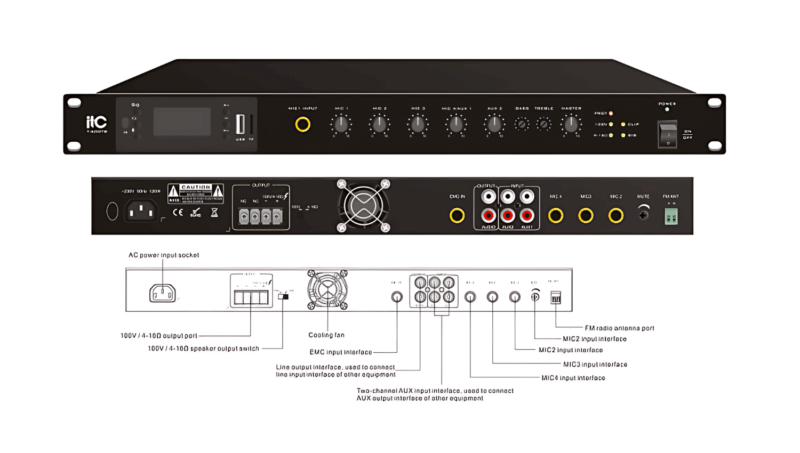 Amply ITC T-B500DTB công suất 500W hỗ trợ Bluetooth và MP3