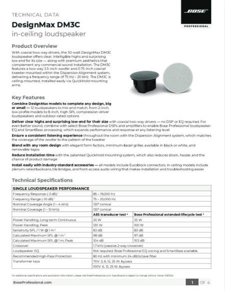Bose DesignMax DM3C Datasheet