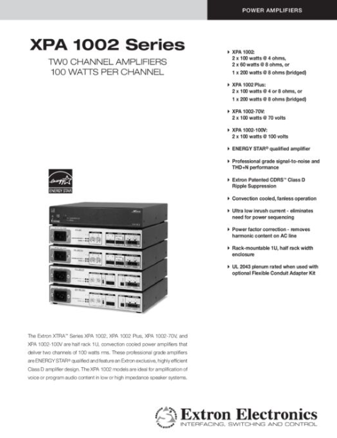 Amply Extron XPA U 1002 datasheet