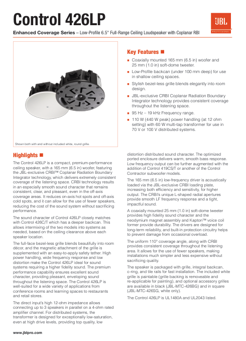 JBL Control 426LP datasheet