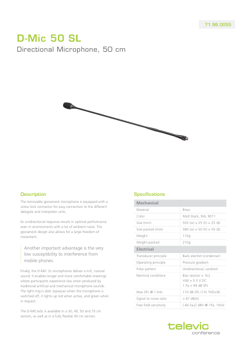 Televic D-Mic 50 SL datasheet