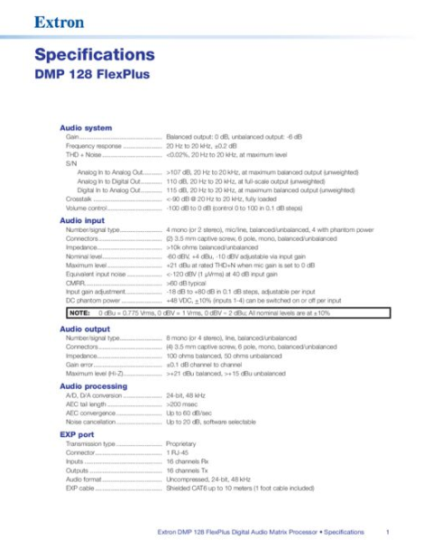 Extron DMP 128 Flexplus datasheet