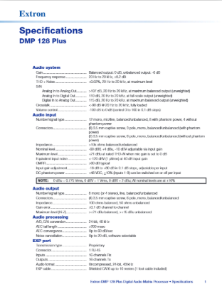 Extron DMP 128 Plus datasheet