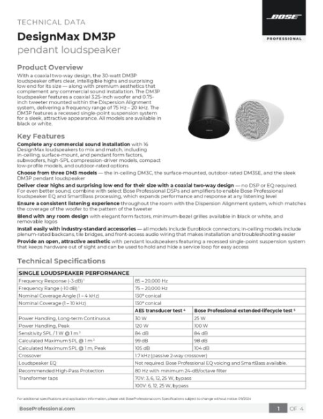 Bose DesignMax DM3P datasheet