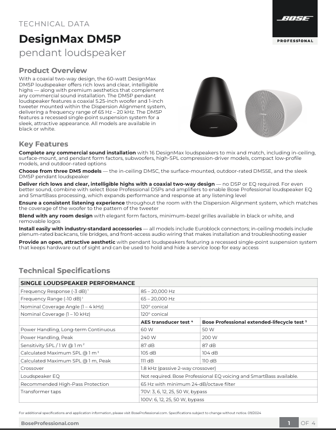 Bose DesignMax DM5P datasheet
