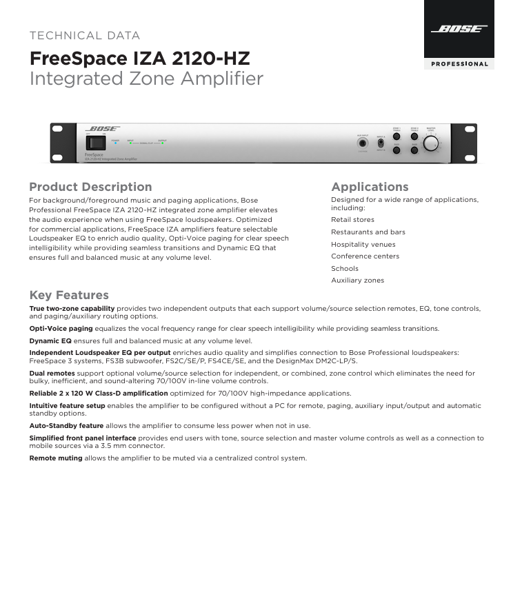 Bose FreeSpace IZA 2120-HZ datasheet