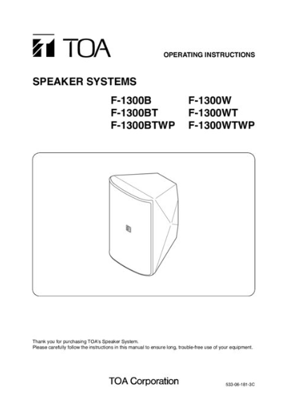 Hướng dẫn vận hành TOA F-1300BT/WT