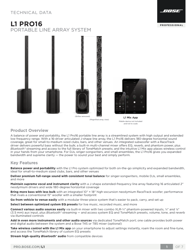 Bose L1 Pro16 datasheet