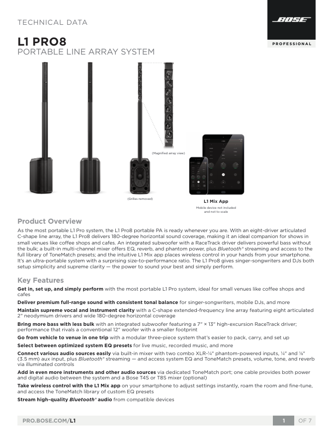 Bose L1 Pro8 datasheet