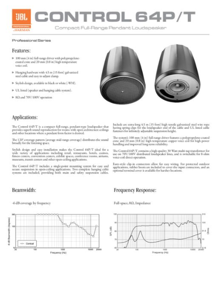 Loa JBL Control 64P/T datasheet