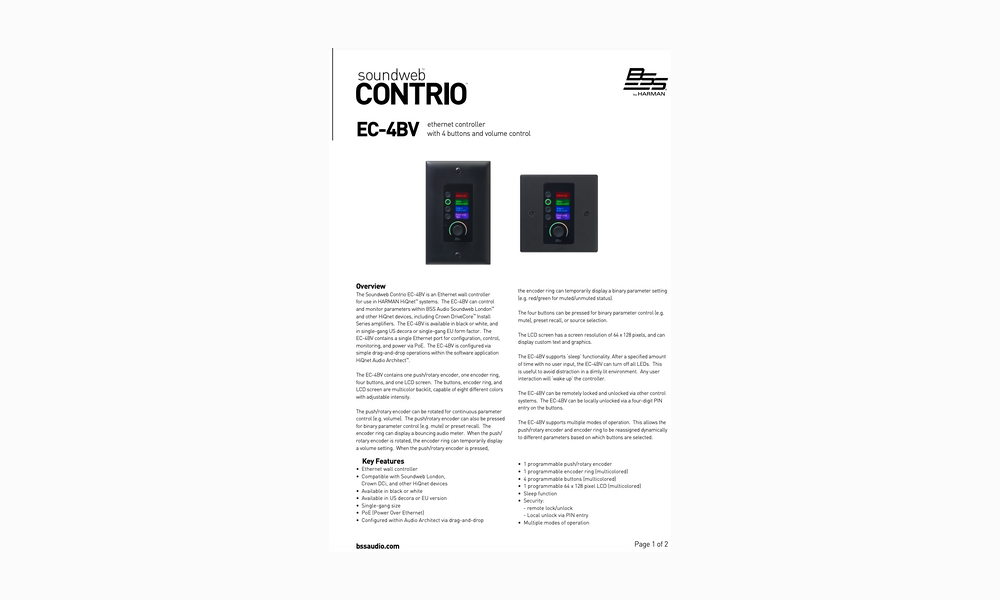 Tài liệu sản phẩm bộ điều khiển Ethernet gắn tường cao cấp BSS EC-4BV