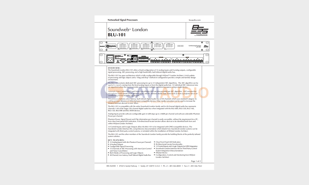 Tài liệu datasheet bộ xử lý tín hiệu âm thanh số BSS BLU-101