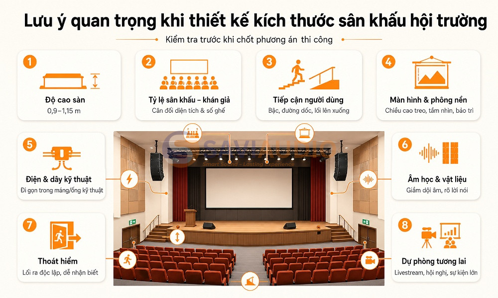 Các lưu ý về thiết kế và kích thước sân khấu hội trường