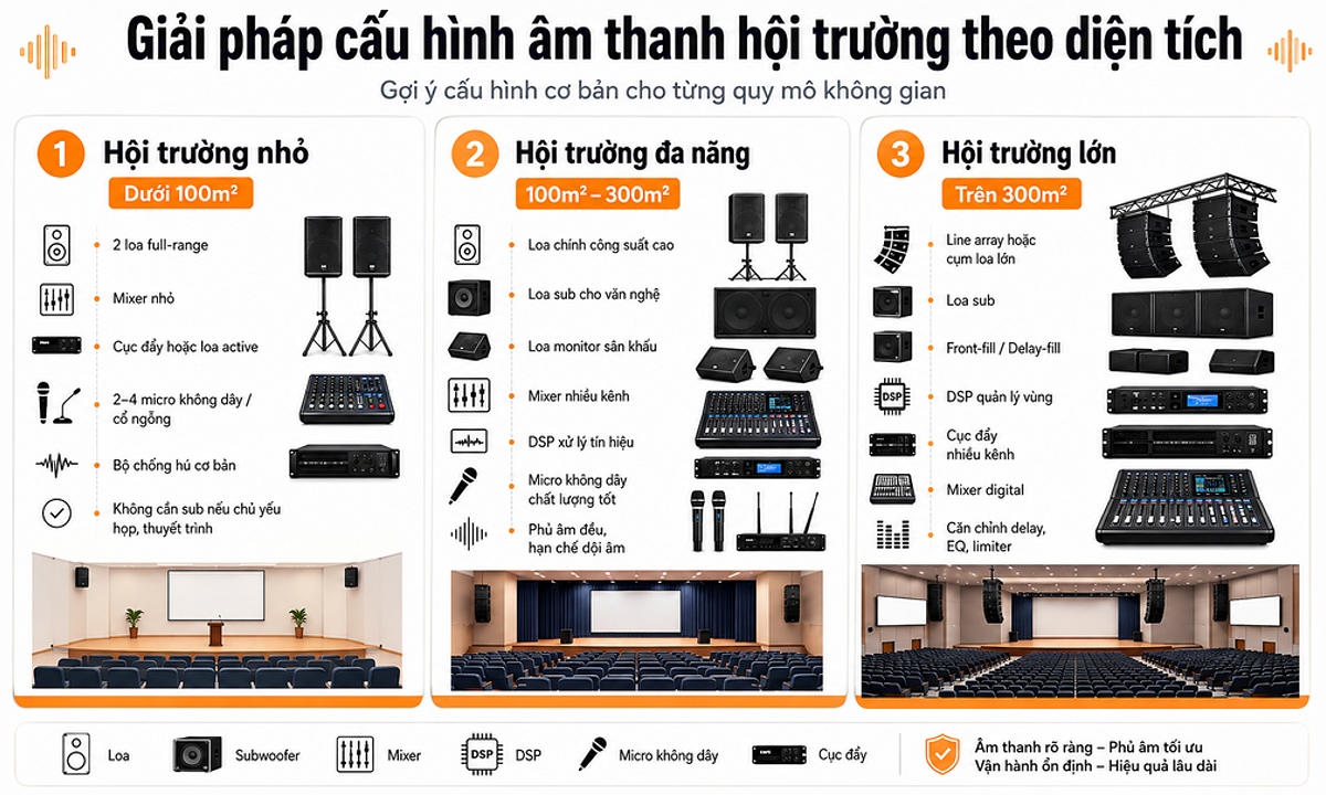 Gợi ý giải pháp cấu hình âm thanh hội trường theo diện tích