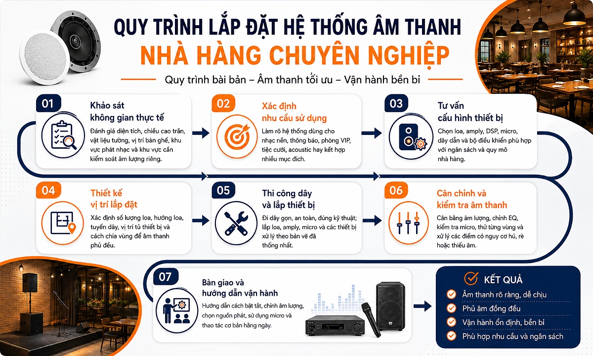 Quy trình lắp đặt âm thanh nhà hàng