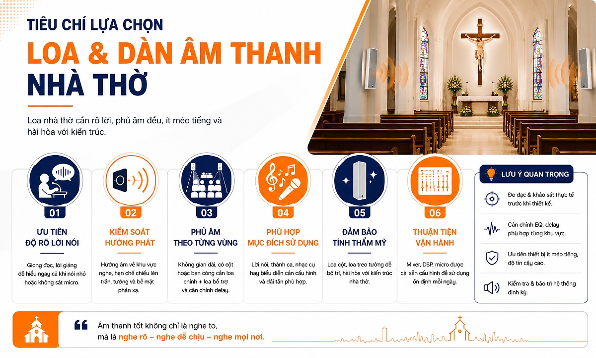 Các tiêu chí lựa chọn loa và hệ thống âm thanh nhà thờ phù hợp