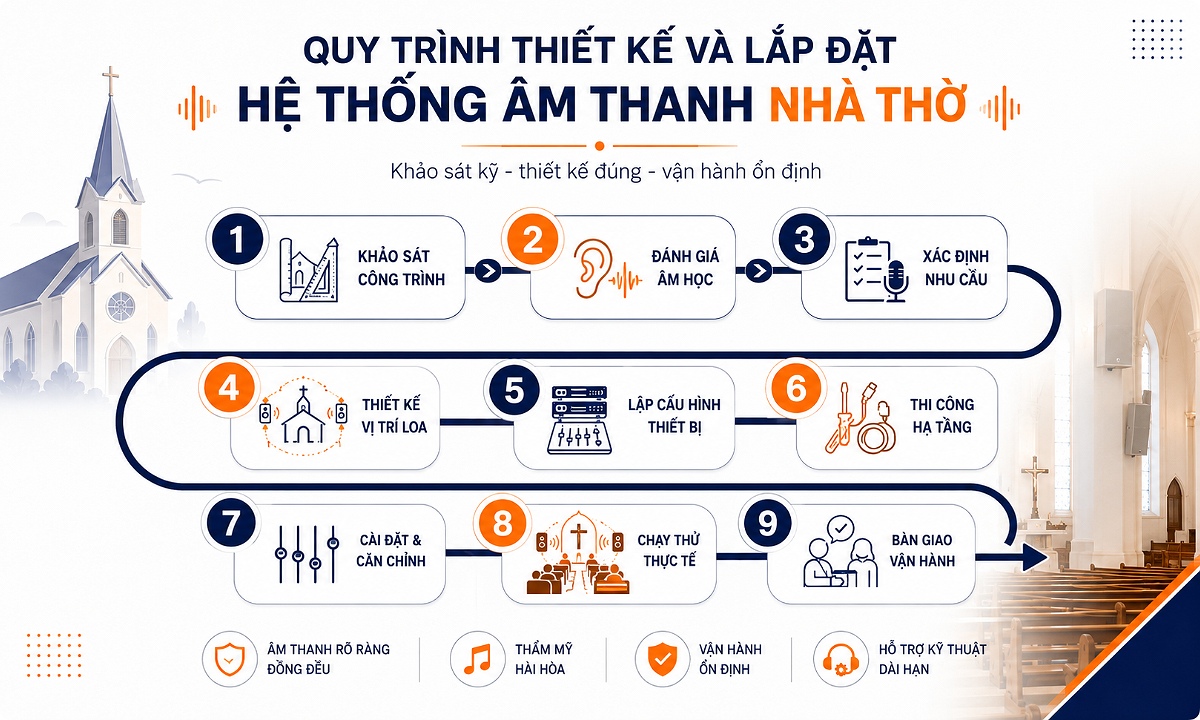 Các bước thiết kế và lắp đặt hệ thống âm thanh nhà thờ chuyên nghiệp