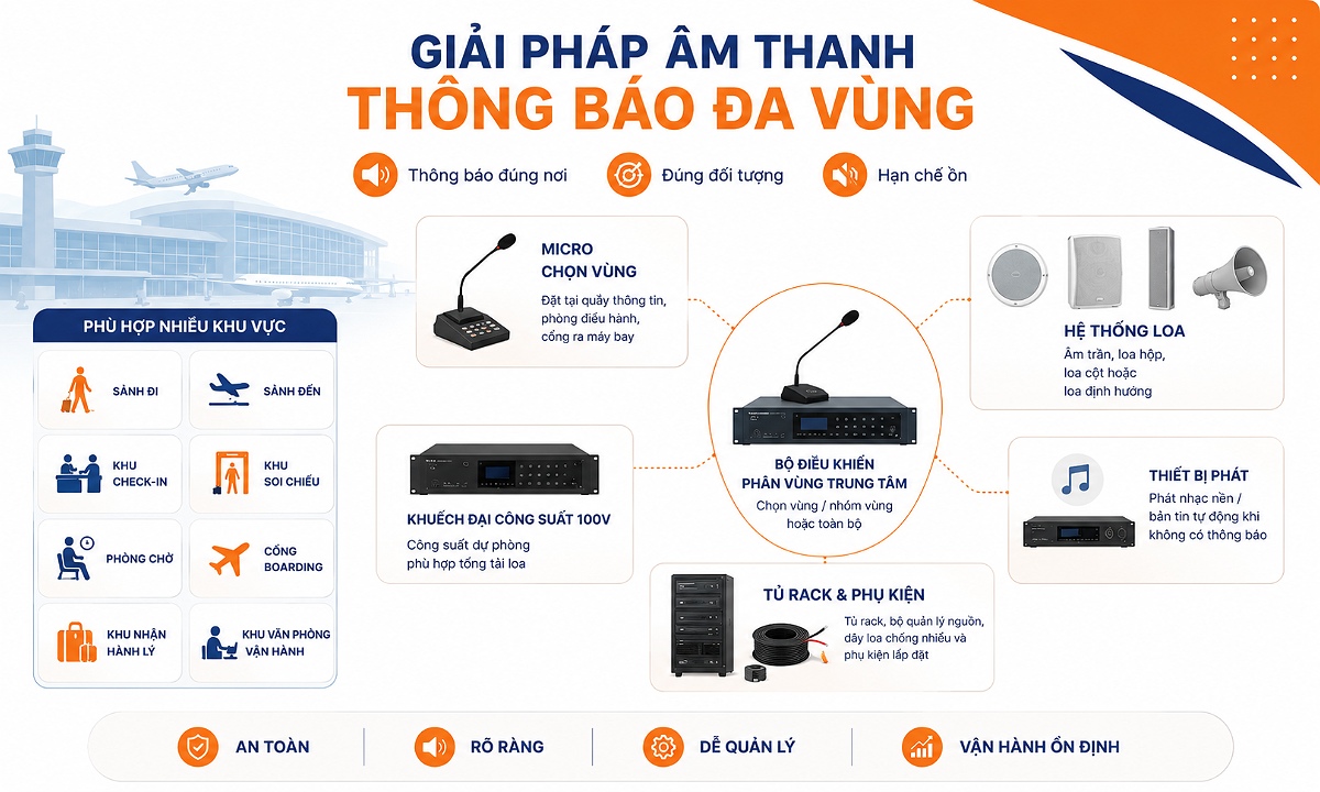 Giải pháp âm thanh thông báo đa khu vực