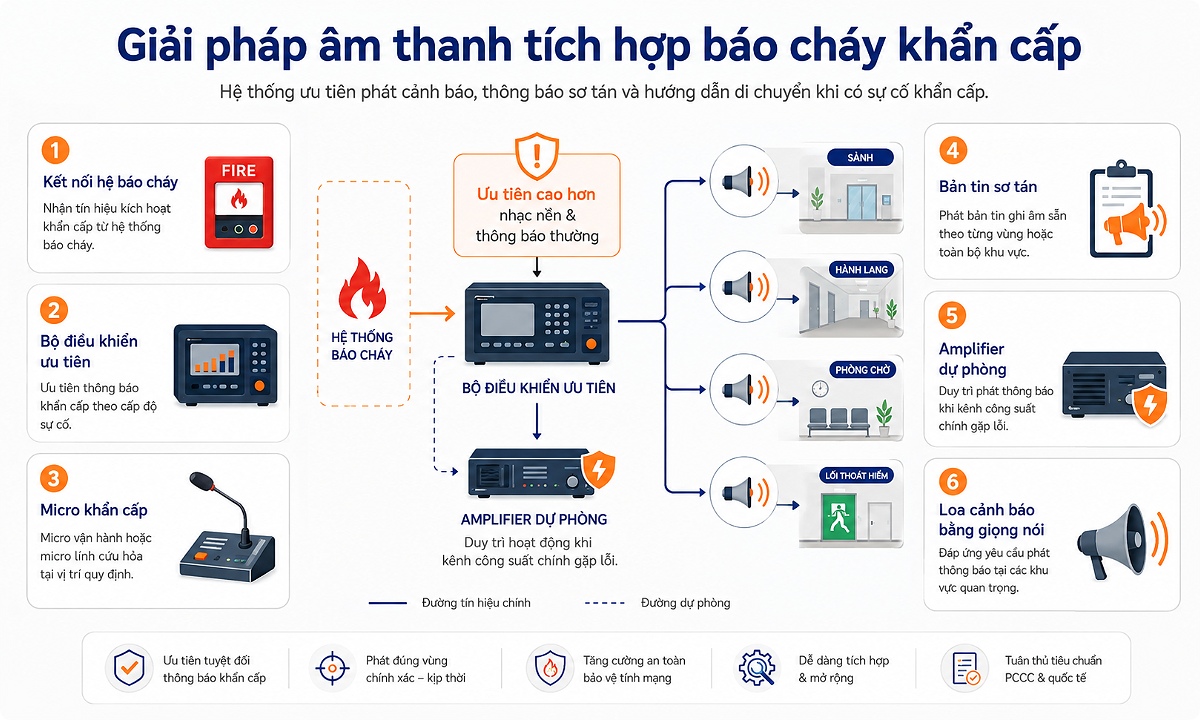 Giải pháp âm thanh tích hợp hệ thống báo cháy khẩn cấp