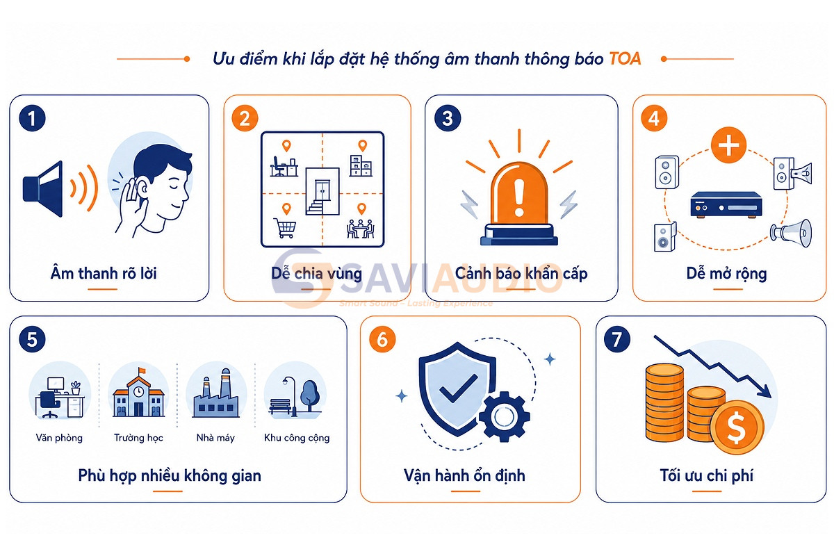 Ưu điểm khi lắp đặt hệ thống âm thanh thông báo TOA