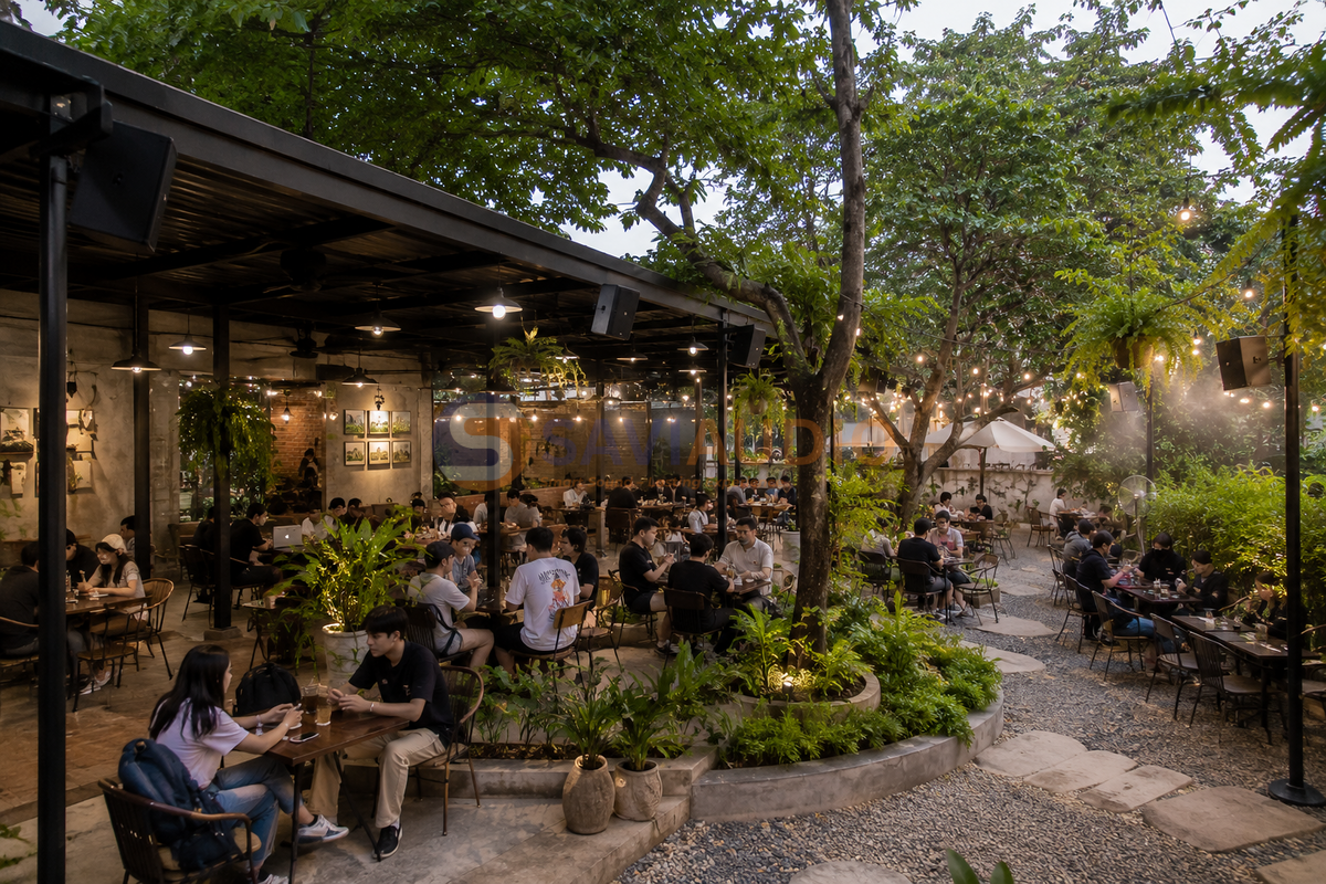 Quán cafe không gian mở trên 120m²