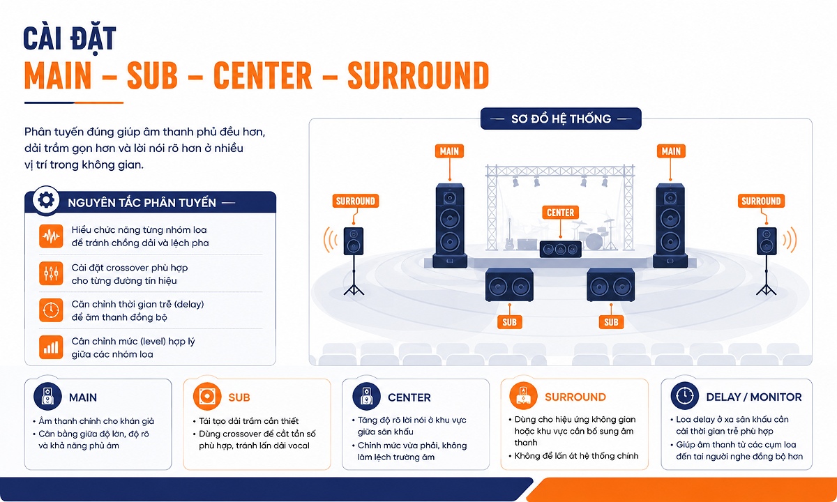 Thiết lập Main – Sub – Center – Surround