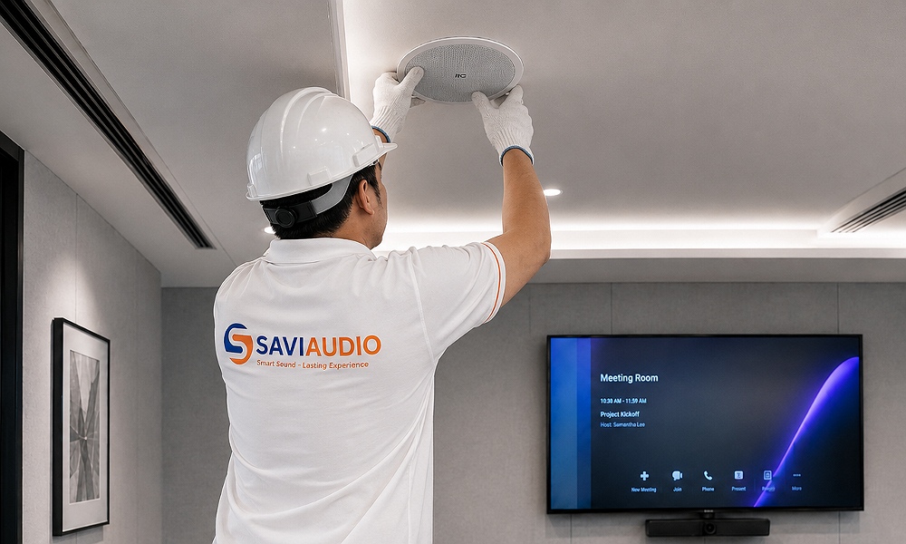  Nhân viên SAVIAUDIO đang lắp đặt thiết bị 