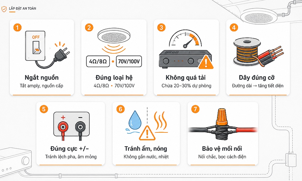 Nguyên tắc an toàn trước khi đấu dây loa âm trần