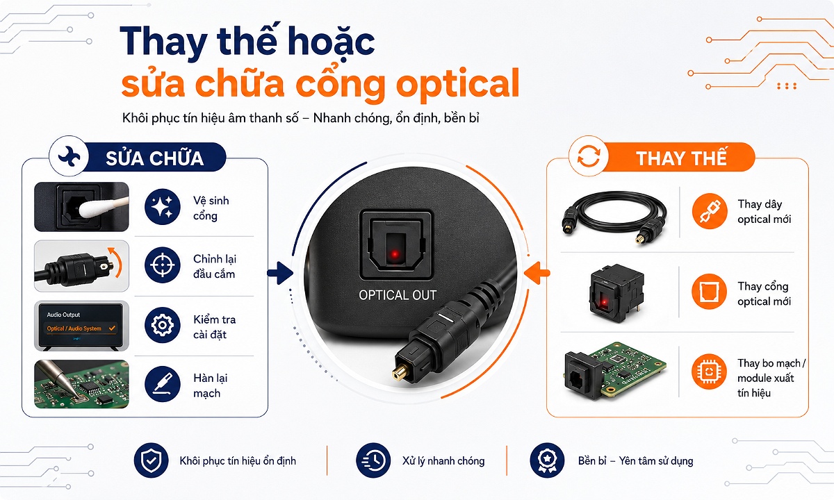 Thực hiện sửa chữa hoặc thay mới cổng Optical