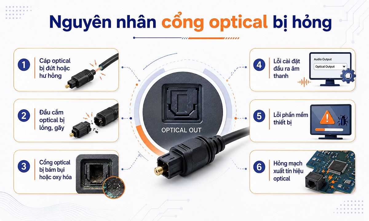 Các nguyên nhân khiến cổng Optical bị hỏng