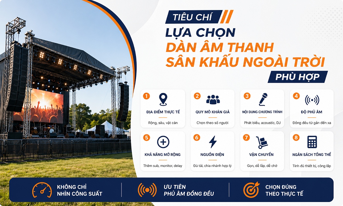 Các tiêu chí cần biết khi chọn dàn âm thanh sân khấu ngoài trời