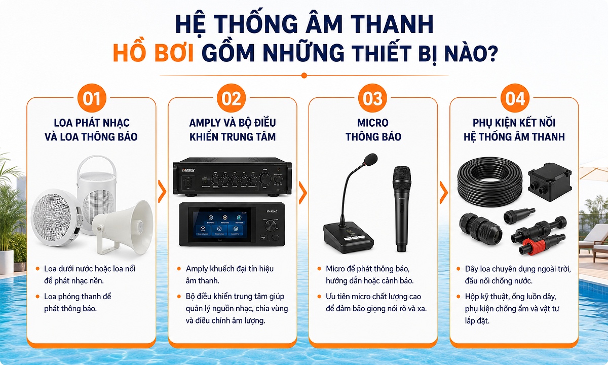 Thiết bị trong hệ thống loa hồ bơi