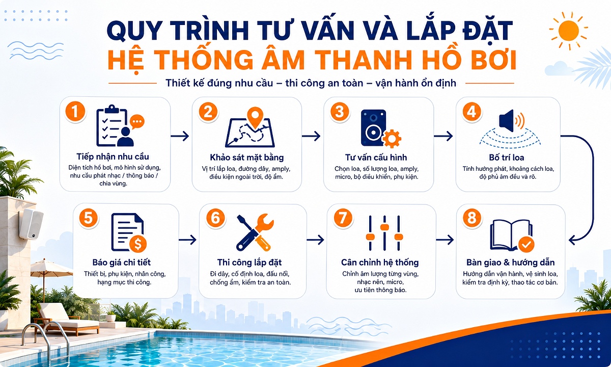 Tư vấn và lắp đặt hệ thống âm thanh cho hồ bơi chuyên nghiệp
