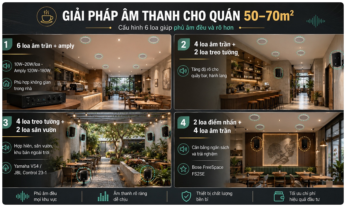 Giải pháp âm thanh cho quán 50 – 70m2