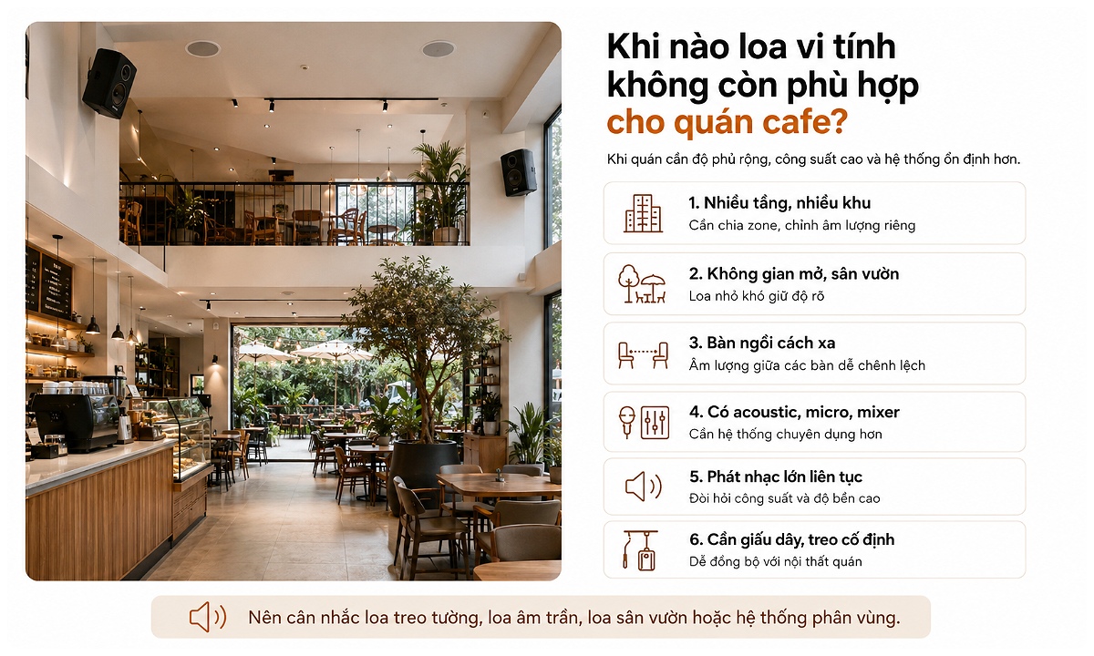 Khi nào loa vi tính không phù hợp cho quán cafe