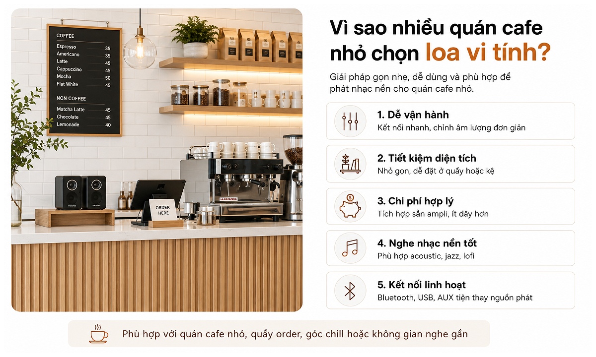 vì sao nhiều quán cafe nhỏ chọn loa vi tinh