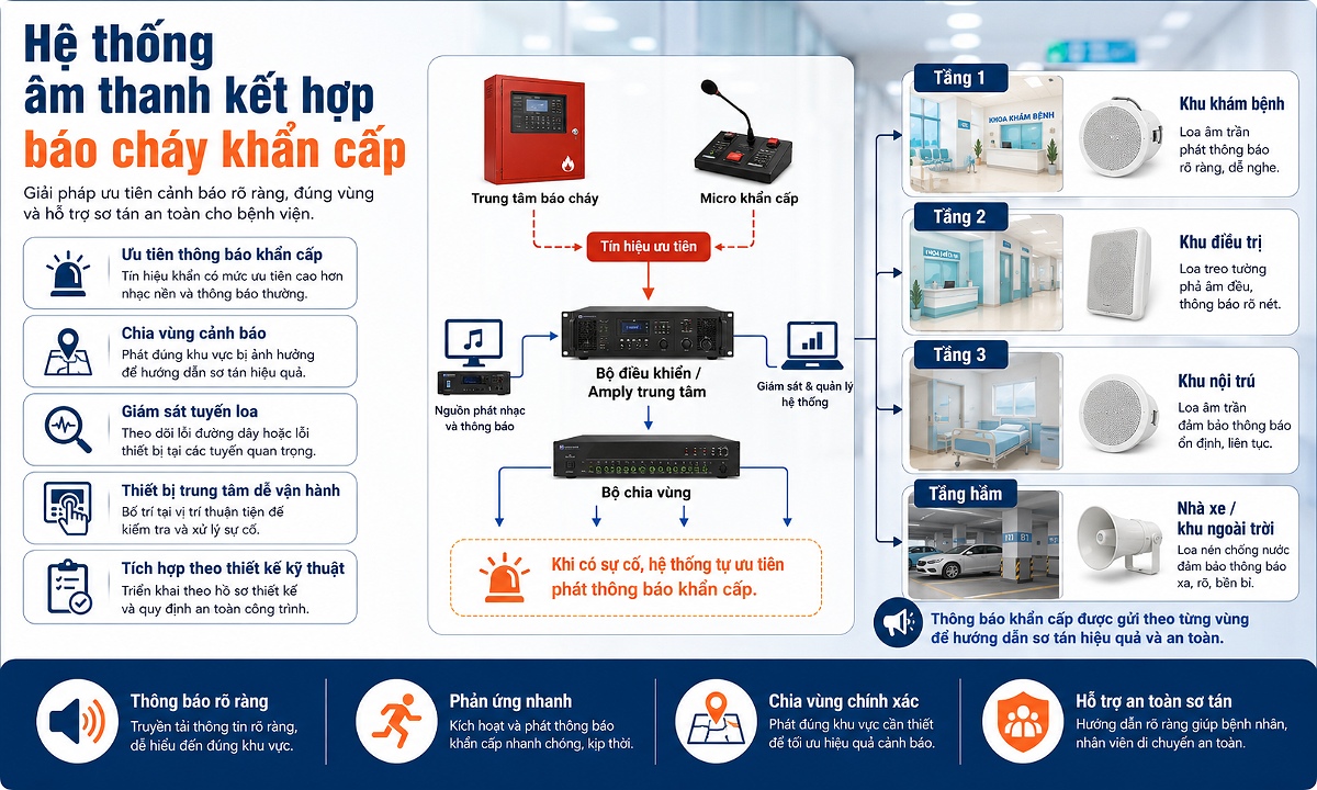 Hệ thống loa bệnh viện tích hợp thông báo báo cháy khẩn cấp