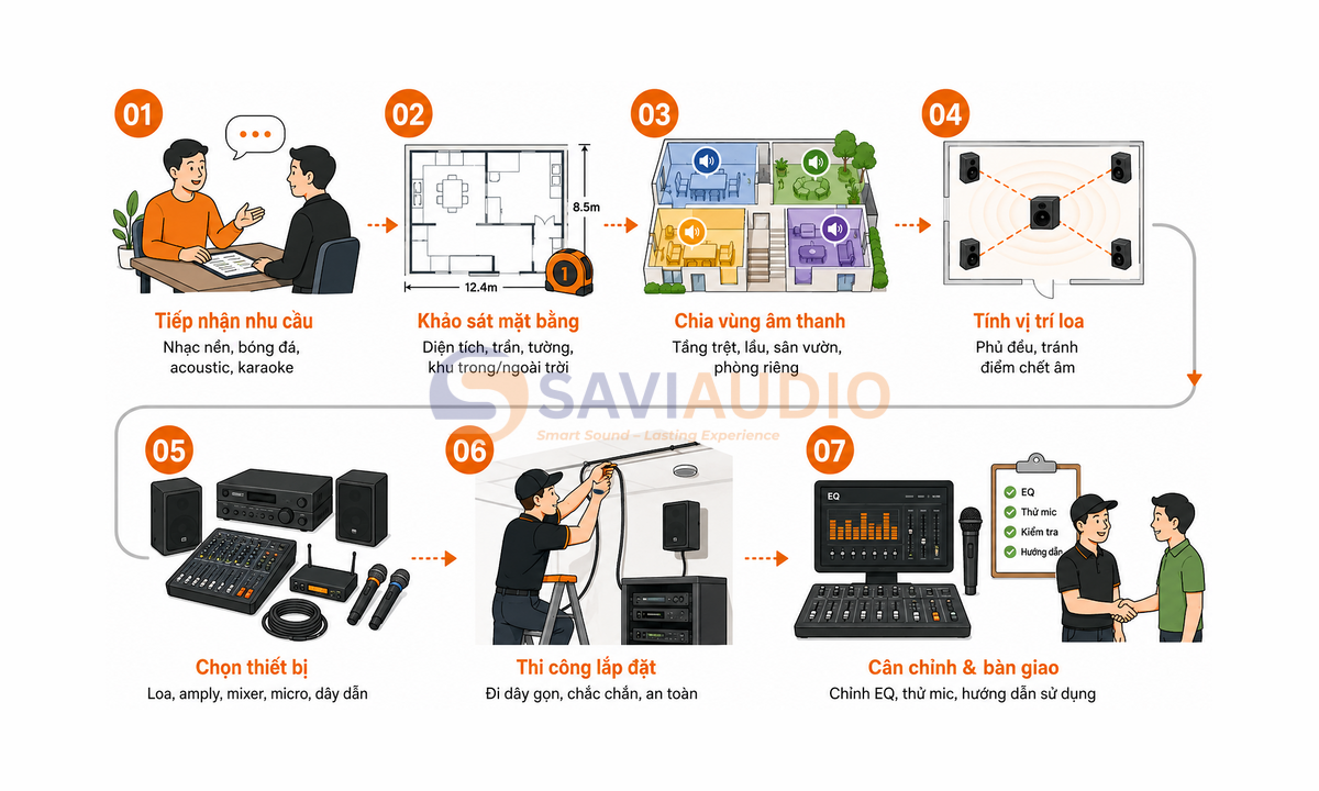 Quy trình khảo sát và lắp đặt hệ thống âm thanh 