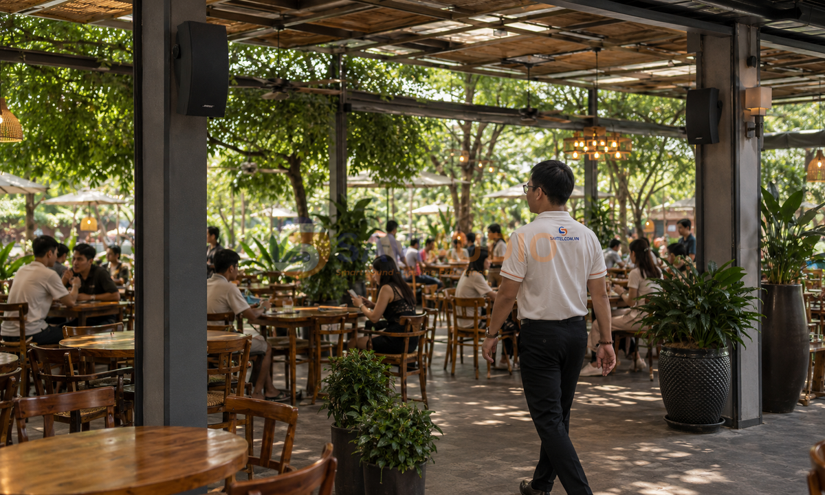 SAVITEL hỗ trợ khảo sát, tư vấn cấu hình, chọn loa, tính số lượng, bố trí vị trí lắp đặt và phối ghép ampli cho hệ thống loa Bose cho quán cafe