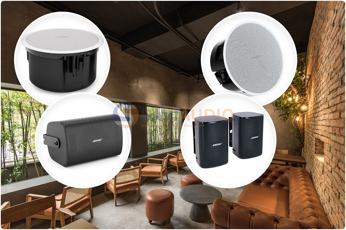 Quán cafe 50 - 100m2 nên chia loa đều để âm thanh không bị dồn một điểm