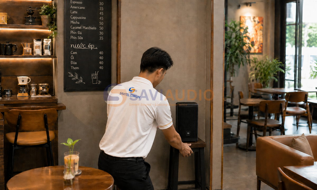 Lắp đặt loa trong quán cafe