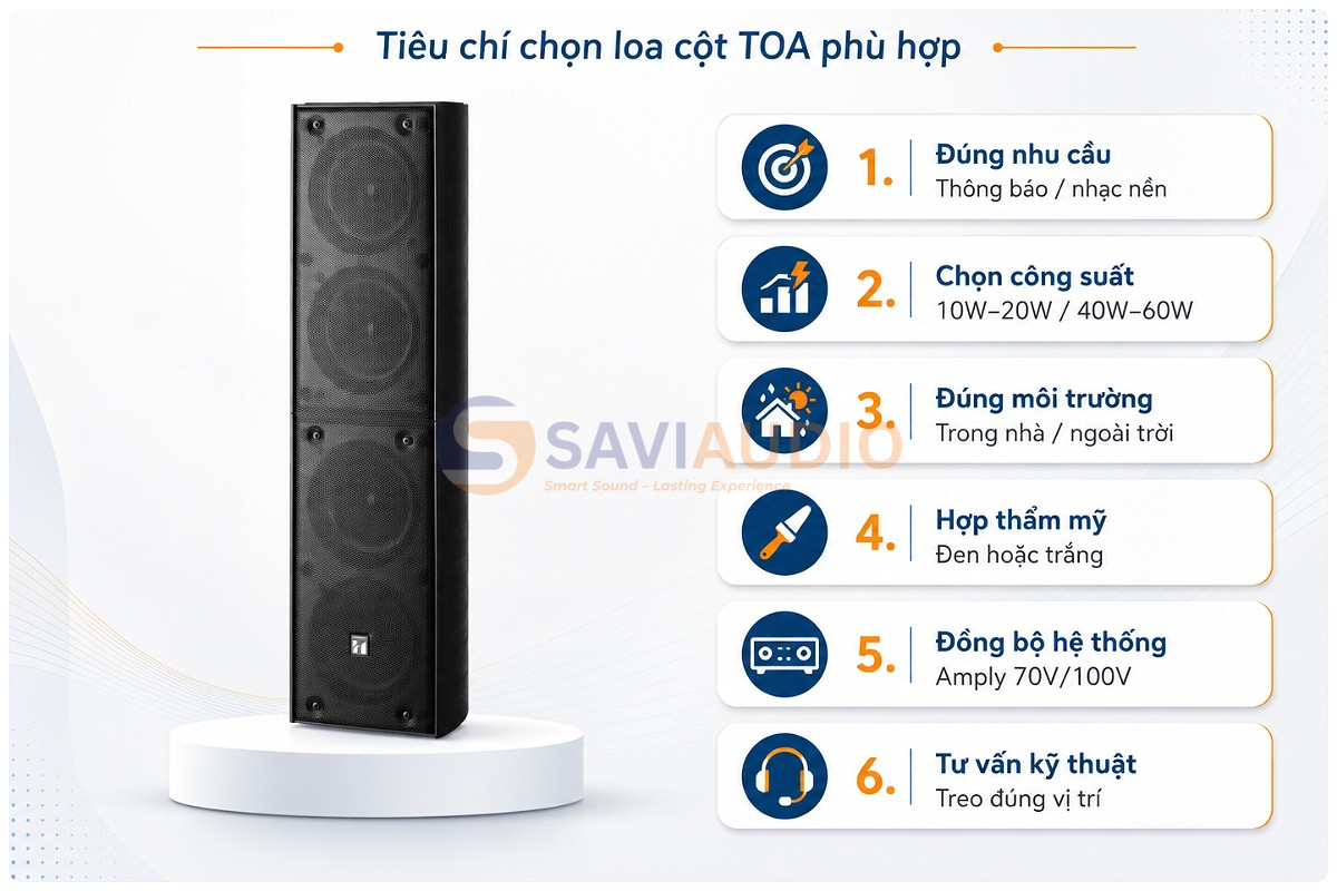 Tiêu chí chọn loa cột TOA phù hợp