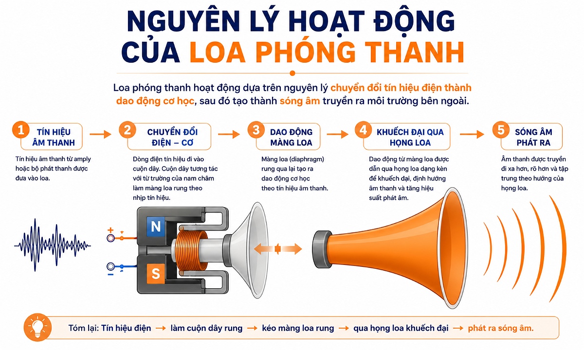 Nguyên lý loa phóng thanh chuyển đổi tín hiệu điện thành âm thanh